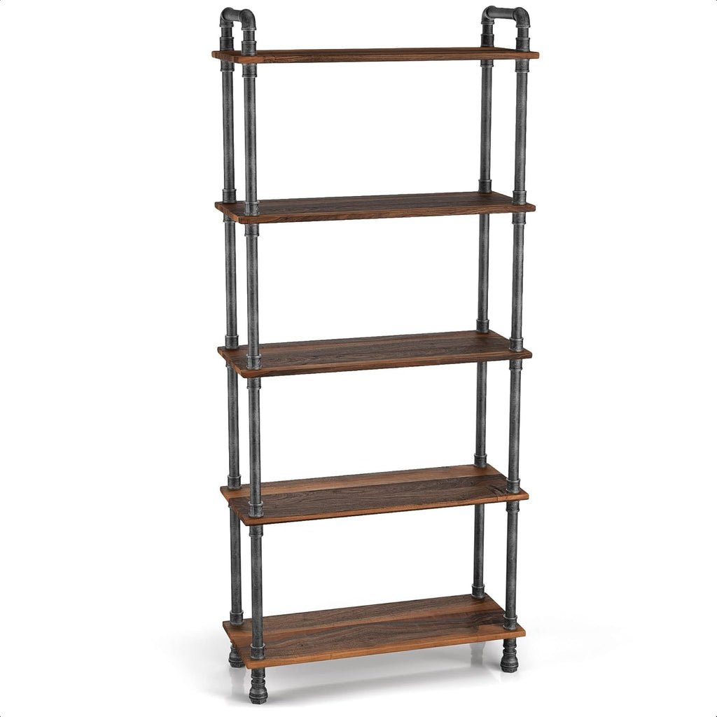 5-Tier Solid Pine Open Wood Bookcase, Brown S518