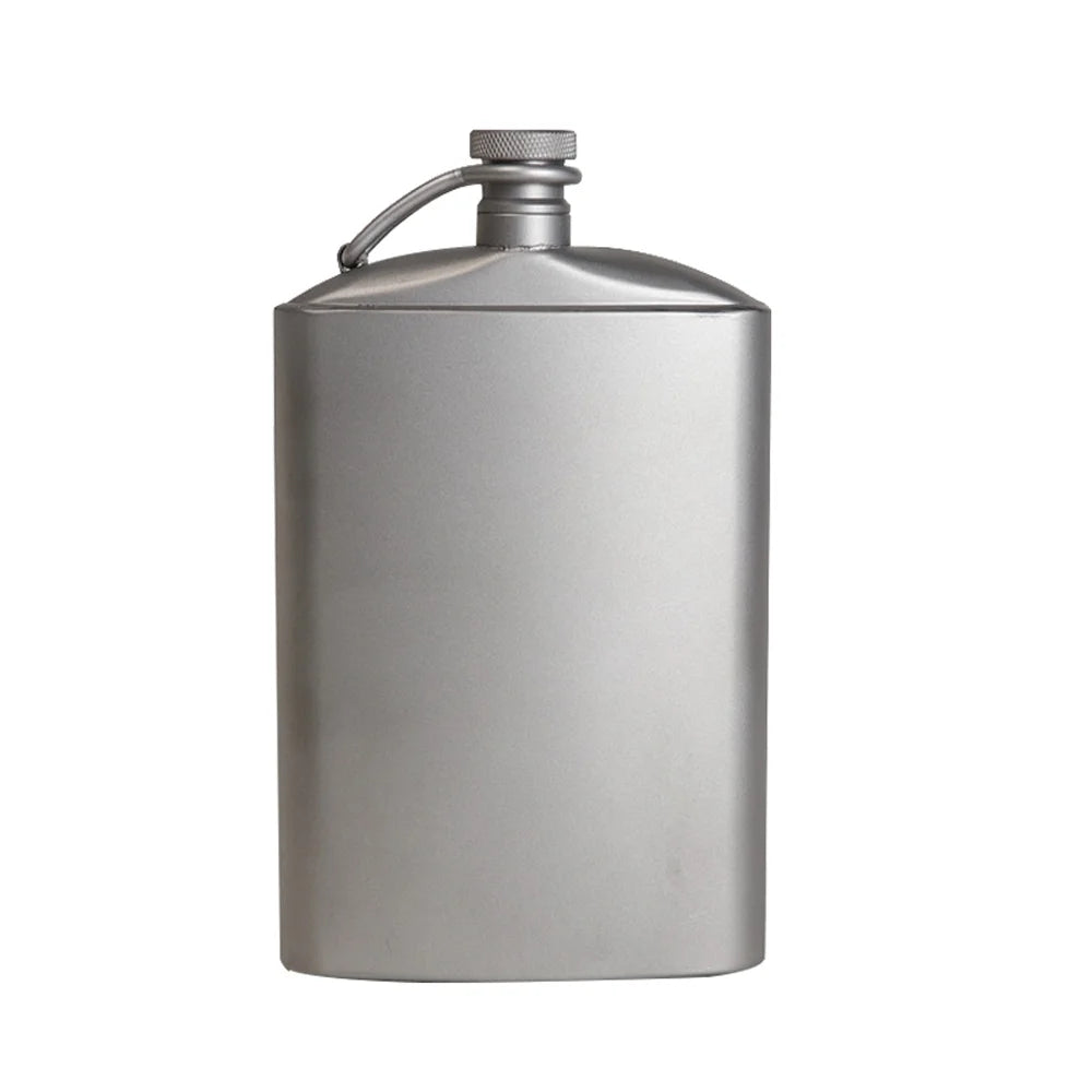 Titanium Flask Hip Flagon with Screw Cap Clip Ultralight Hydration Flat Bottle with Ti Funnel T444598