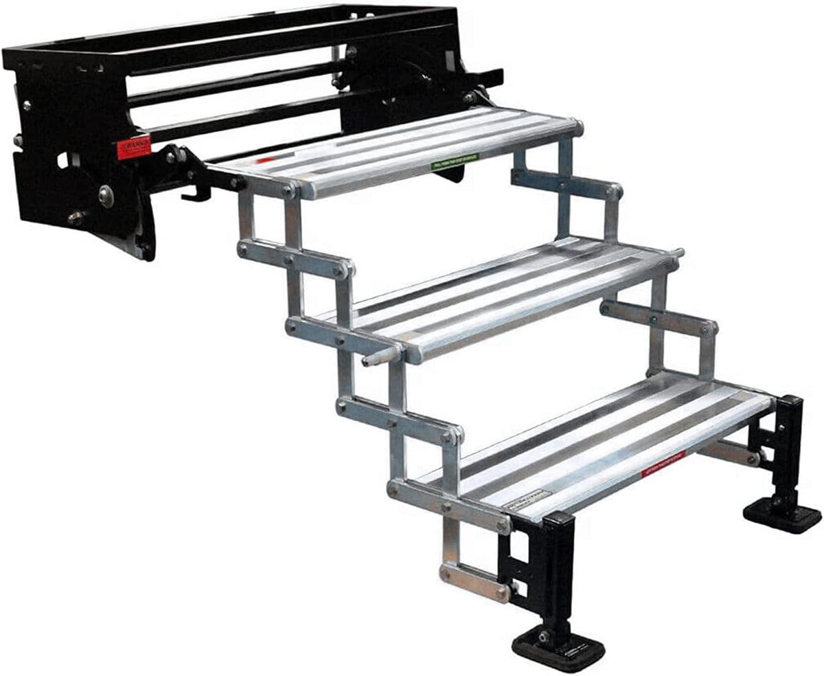 Silver Aluminum Bolt-On Folding Stairs with 3 Steps A4551