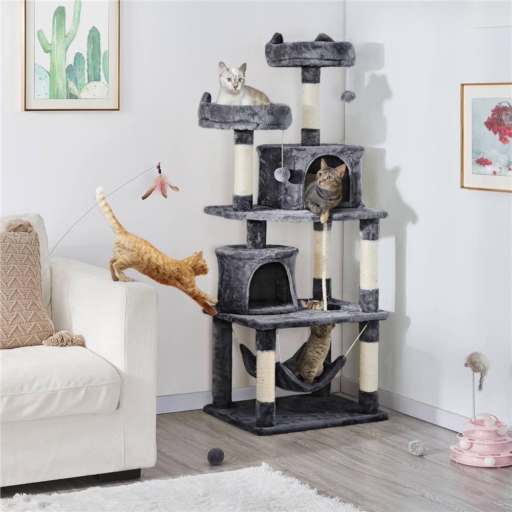 62.2x22 Double Condo Cat Tree and Scratching Post Tower Dark Gray R226974