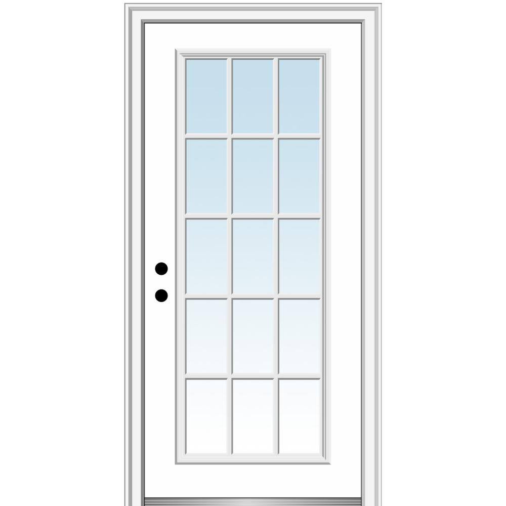 36 in. x 80 in. Right-Hand Inswing 15-Lite Clear Glass Primed Steel Prehung Front Door O9312