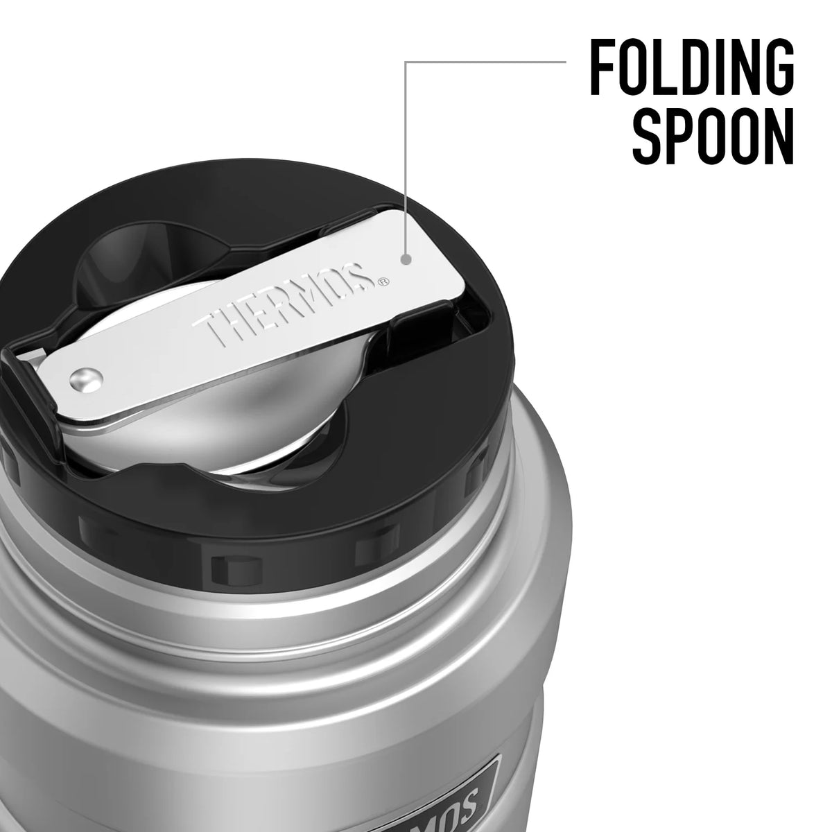 Stainless Steel Food Jar with Folding Spoon, 16oz H4065