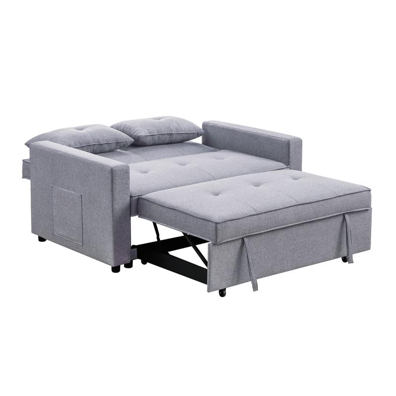 Light Gray Linen Fabric 3-in-1 Convertible Sleeper Loveseat U23678