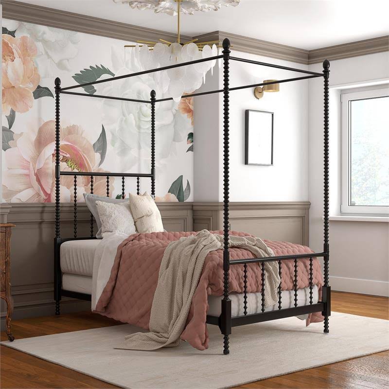 Black Twin Size Metal Canopy Bed Frame S718897