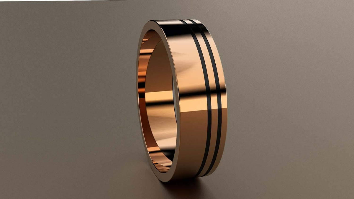 Polished Rose Gold 6mm Double Offset Black Groove Wedding Band 10kt G154