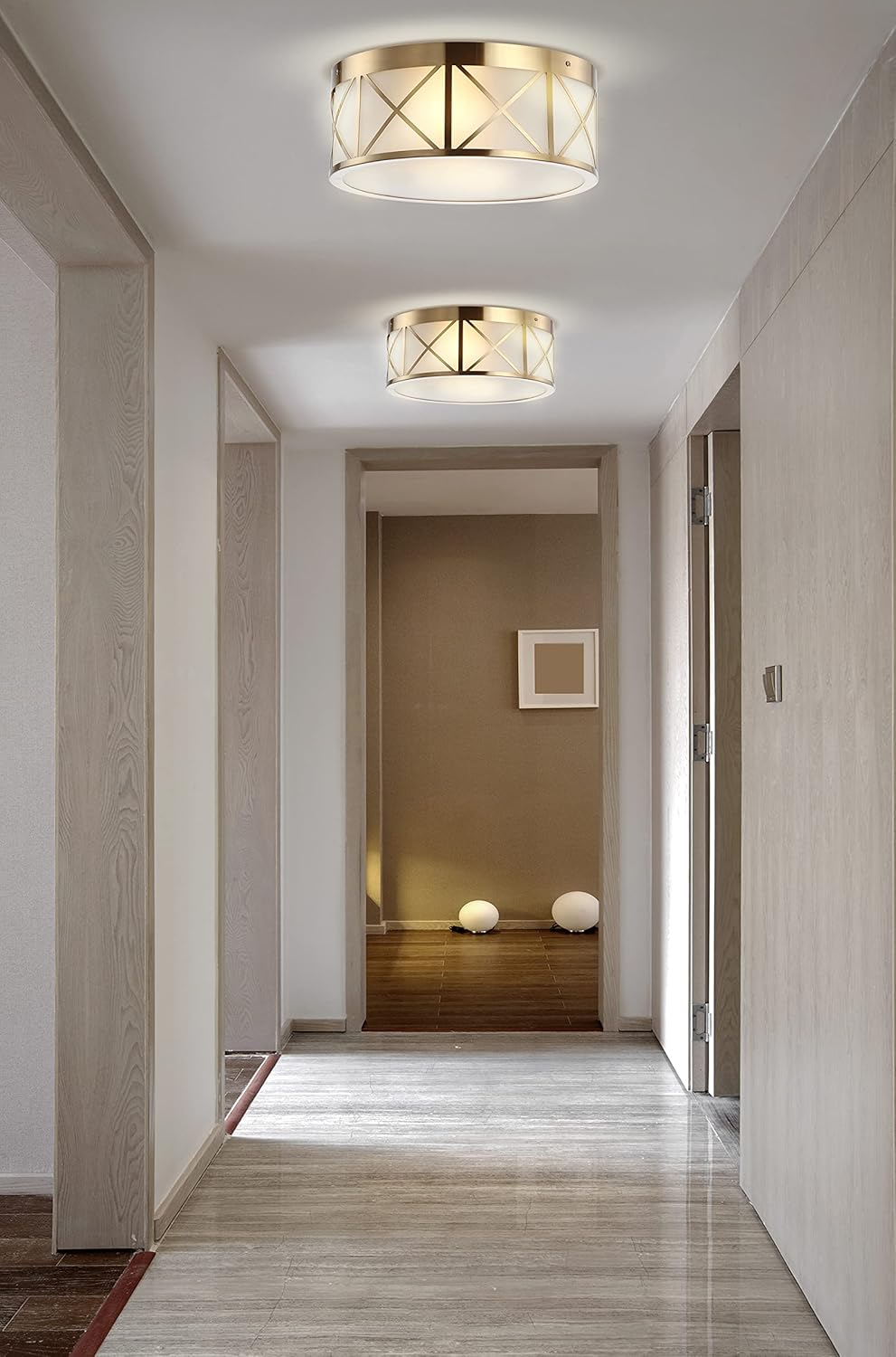 15 Drum Metal/Glass Flush Mount, Brass Gold J513
