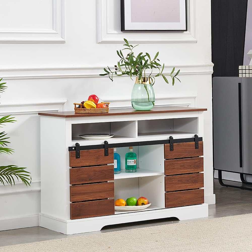 White Wooden Storage Cabinet with Drawers Shelves D489743