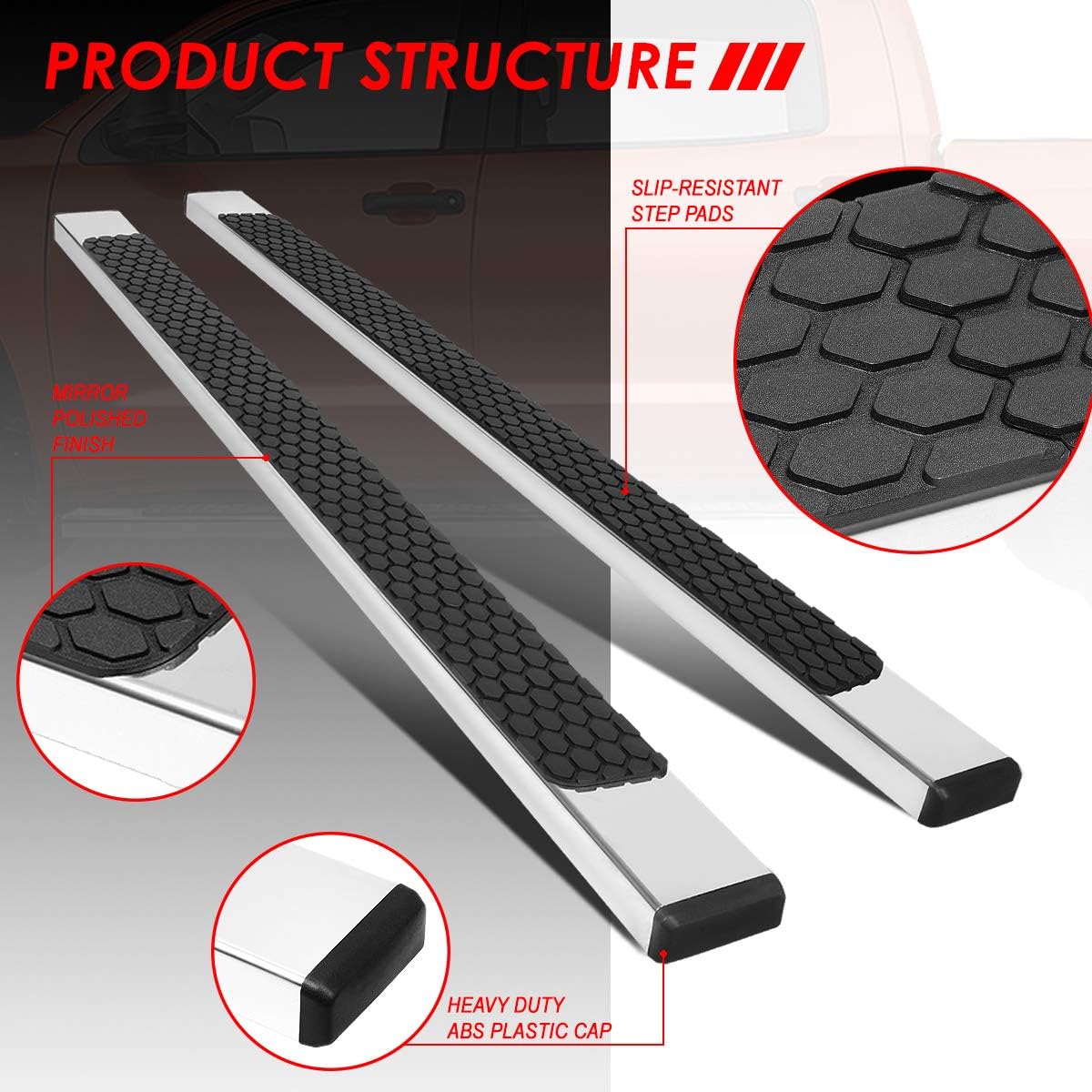 Polished Chrome Stainless Steel Nerf Bar Running Boards P2341