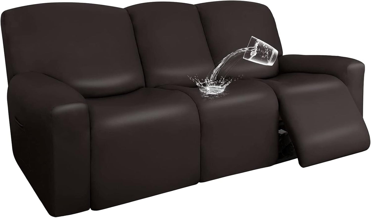 Navy PU Leather Recliner Sofa Slipcovers, 8 Pieces Stretch Furniture Protector L5631