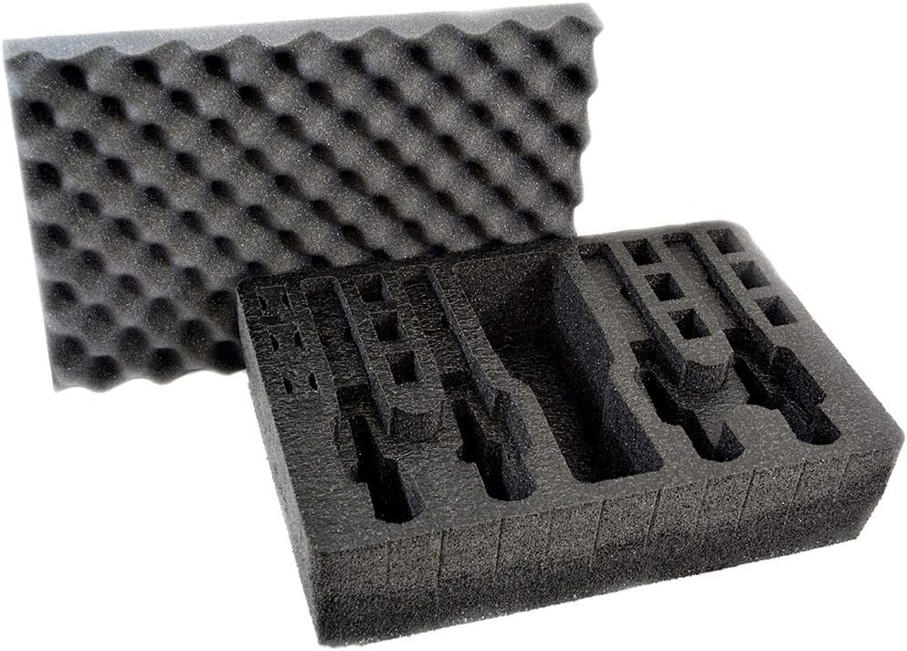 Pistol & Magazine Storage Foam Insert for Pelican P-1500 Case, 2 Piece Set Pre-Cut Polyethylene Foam Base Insert and Lid Liner X843