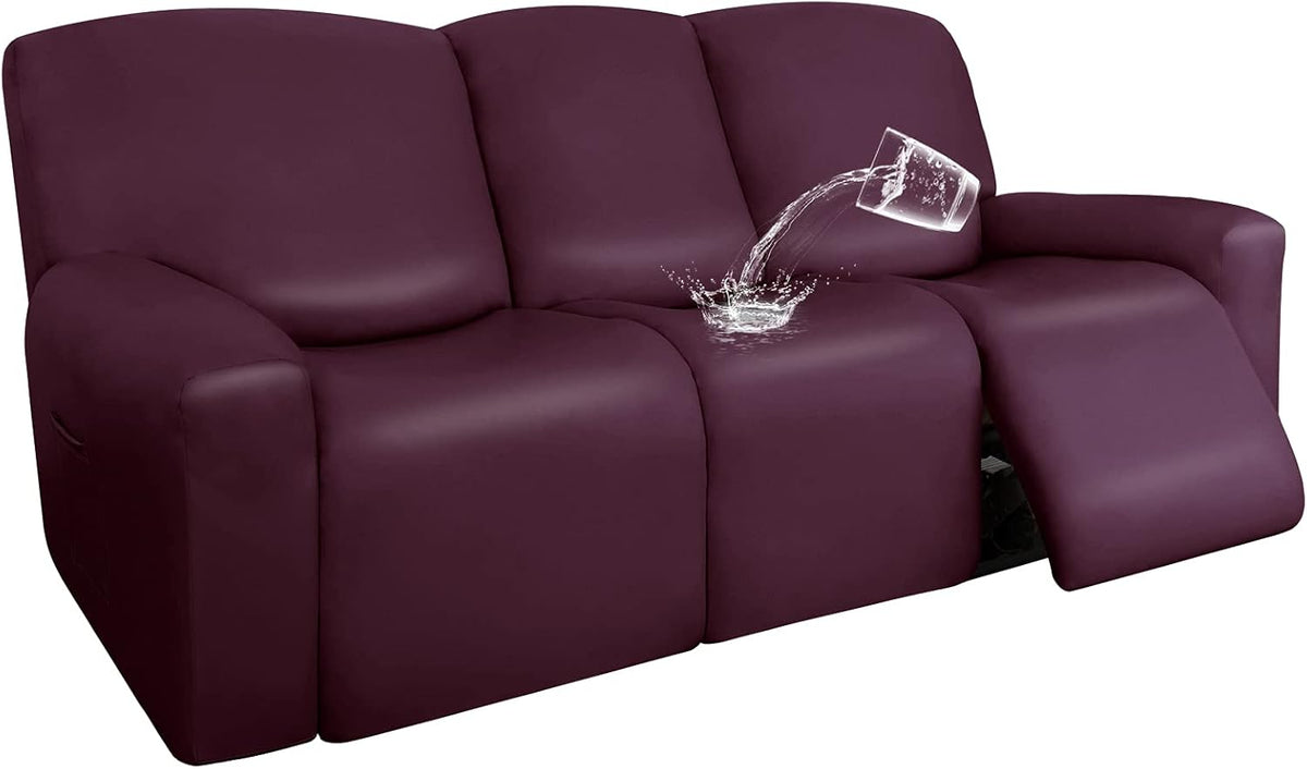 Navy PU Leather Recliner Sofa Slipcovers, 8 Pieces Stretch Furniture Protector L5631