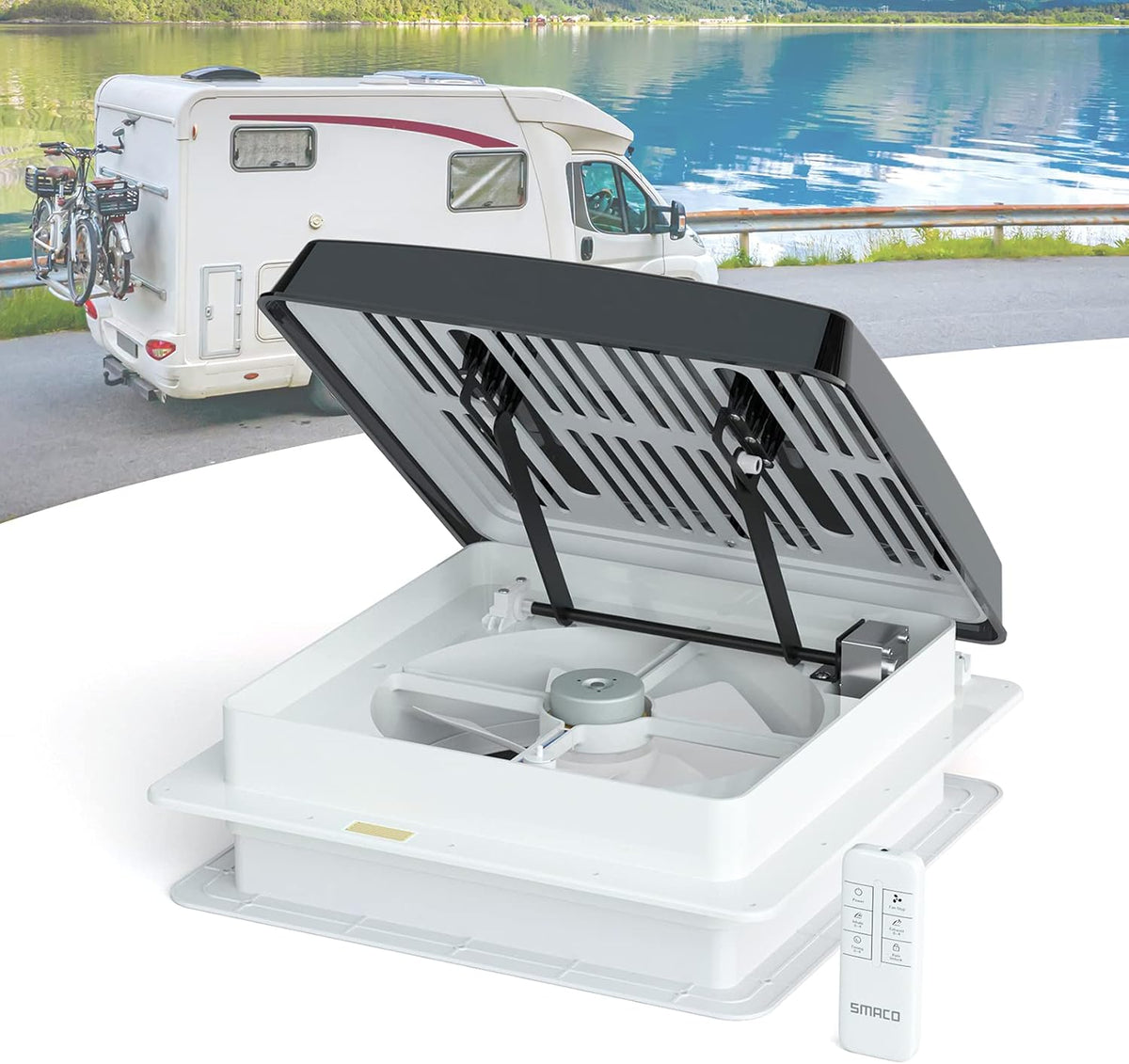 RV Exhaust Fan with Rain Sensor 12V Reversible Airflow 4-Speed Grey X63922