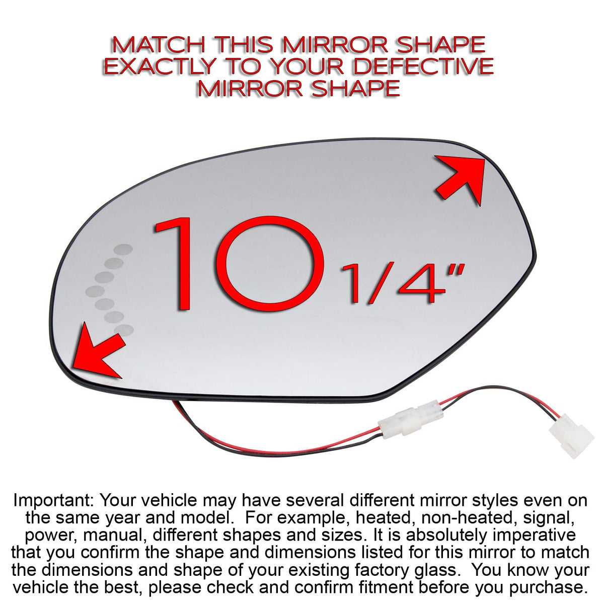 Driver Side Door Mirror Glass Replacement with Plastic Backing Defrost Signal K676771
