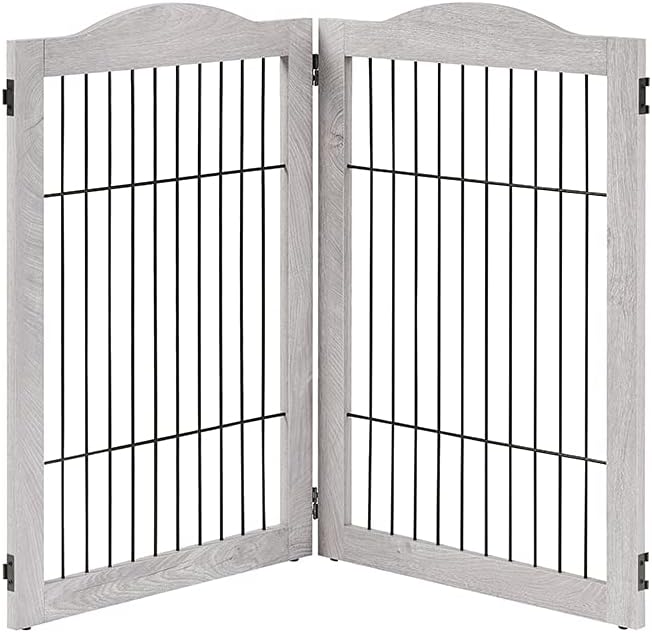 6 Panels Extra Wide Freestanding Walk Through Dog Gate with 4 Support Feet T55966