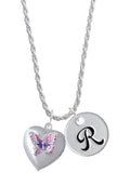 Silvertone Pink & Purple Butterfly Locket Script Initial Charm Necklace, 20"+3" Y951031