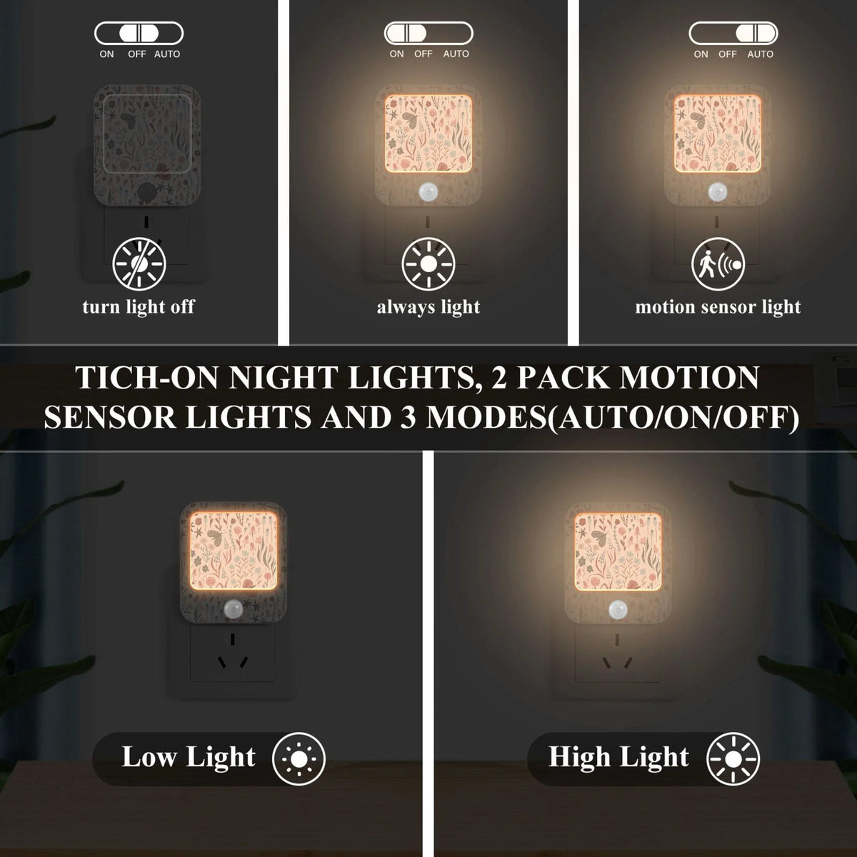 2 Pack LED Motion Sensor Night Light Plug into Wall X820918