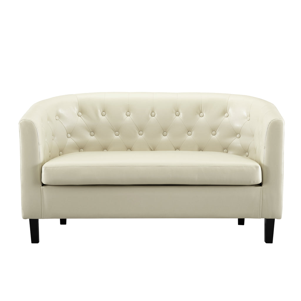Cream Faux Leather Barrel Loveseat N496
