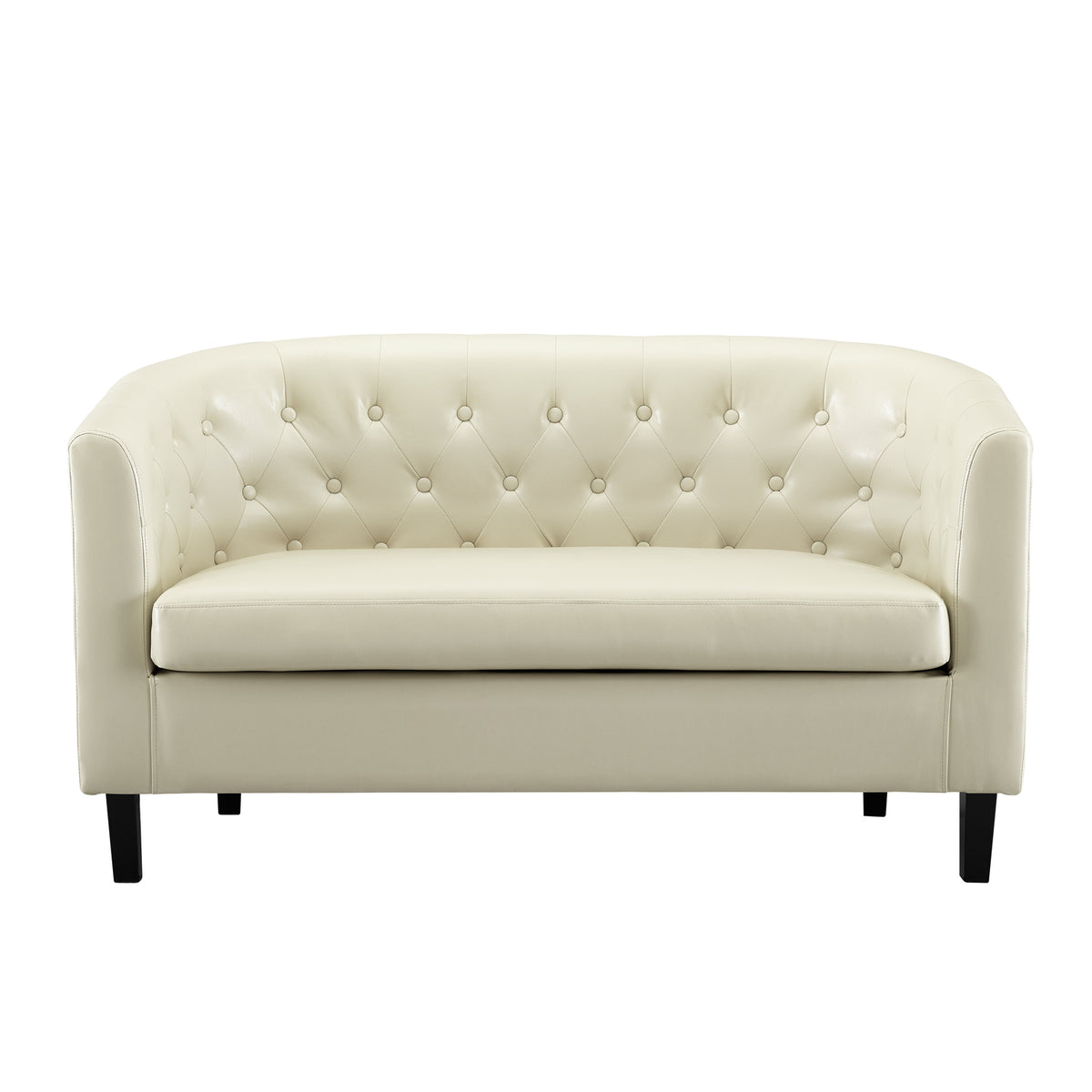 Cream Faux Leather Barrel Loveseat N496