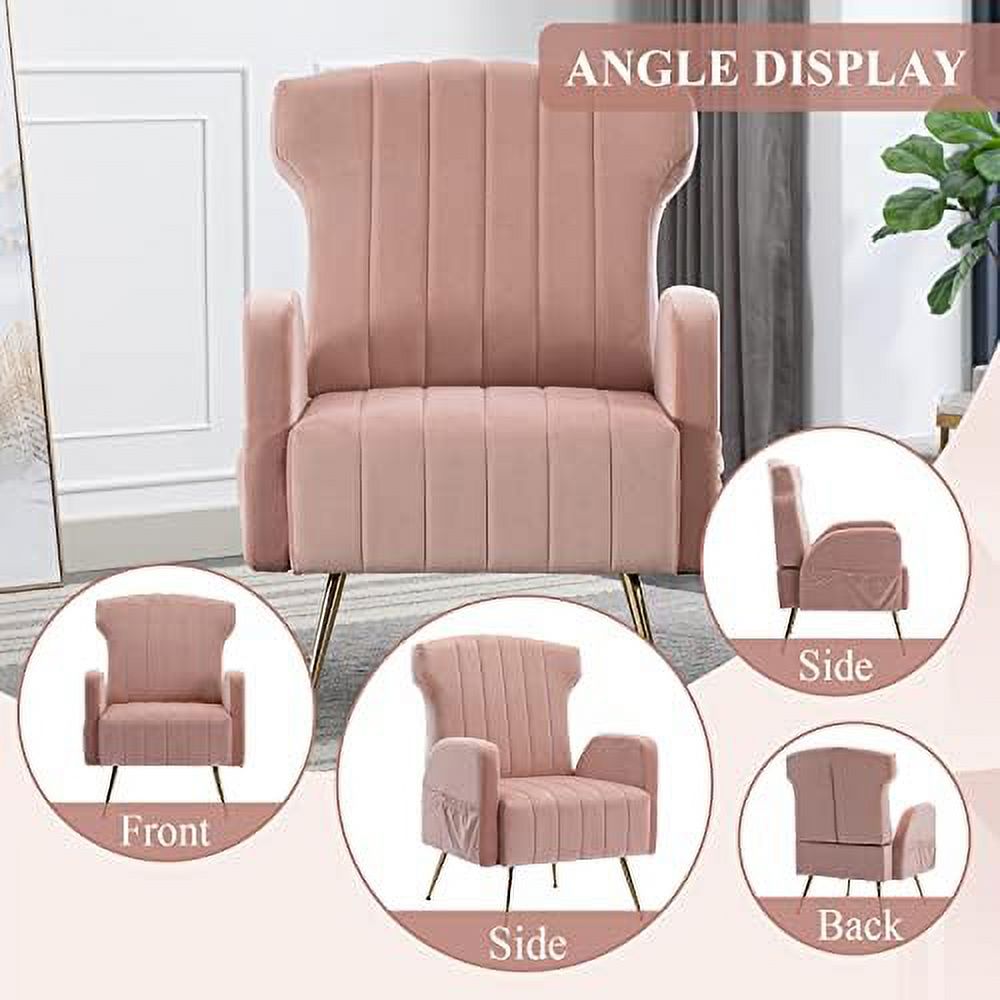 Brown Velvet Wing Back Accent Chair with Metal Gold Legs B335386