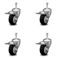 3.5 inch Black Polyurethane Swivel Stem Caster Set with Total Lock Brake O791391