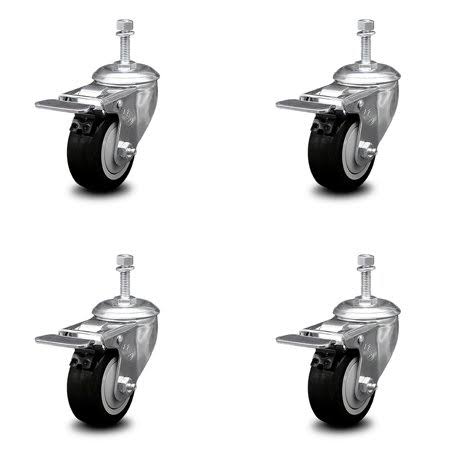 3.5 inch Black Polyurethane Swivel Stem Caster Set with Total Lock Brake O791391