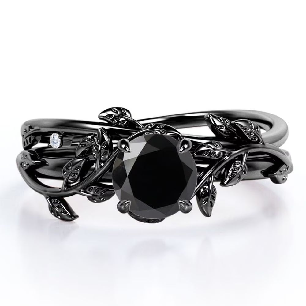 0.50 Carat Round Cut Lab Created Black Diamond Ring Set M4782