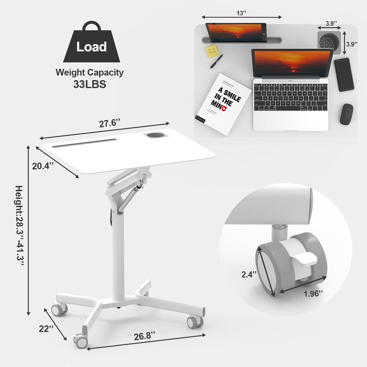 Portable Laptop Desk with Wheels B9668