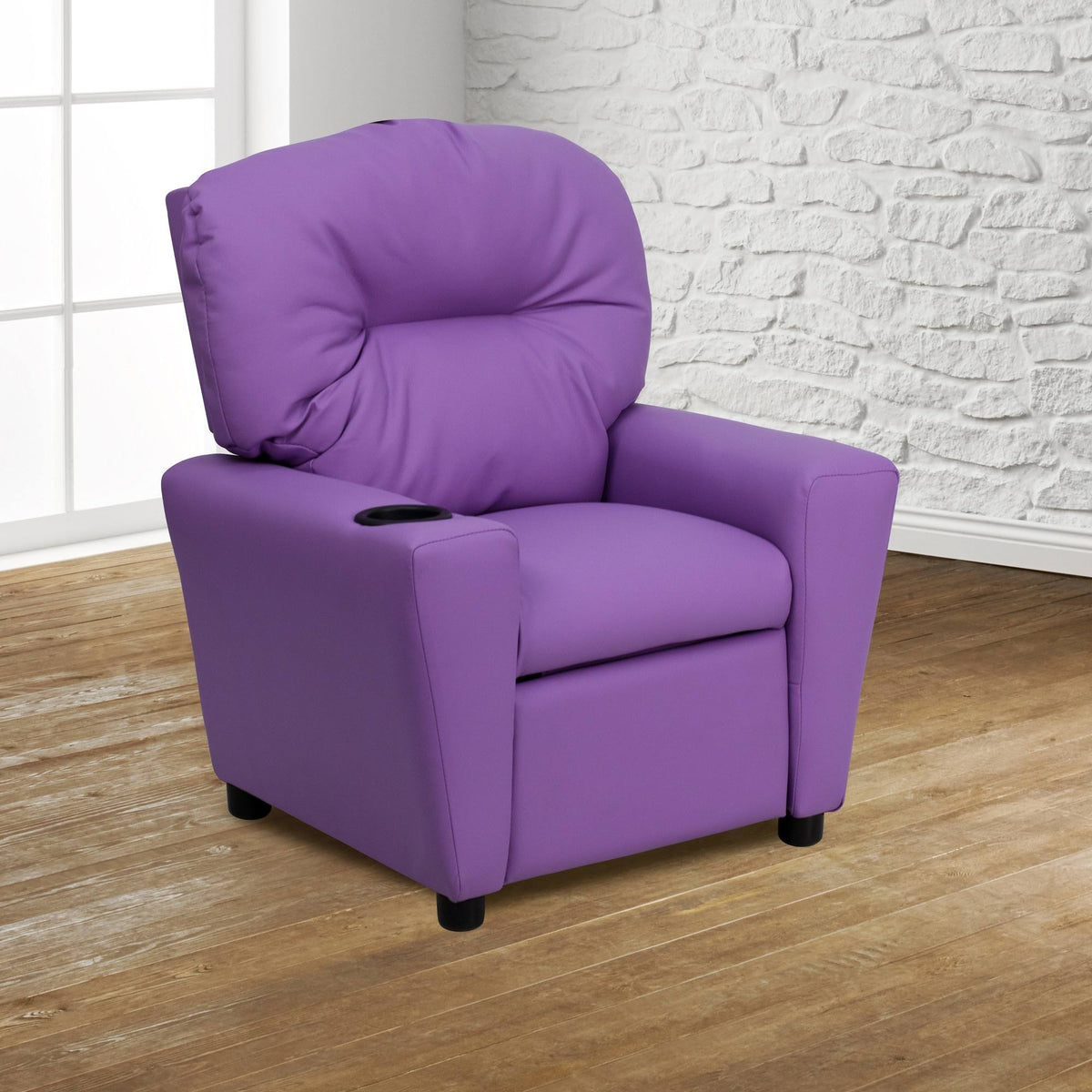 Lavender Vinyl Kids Recliner with Cup Holder U409854