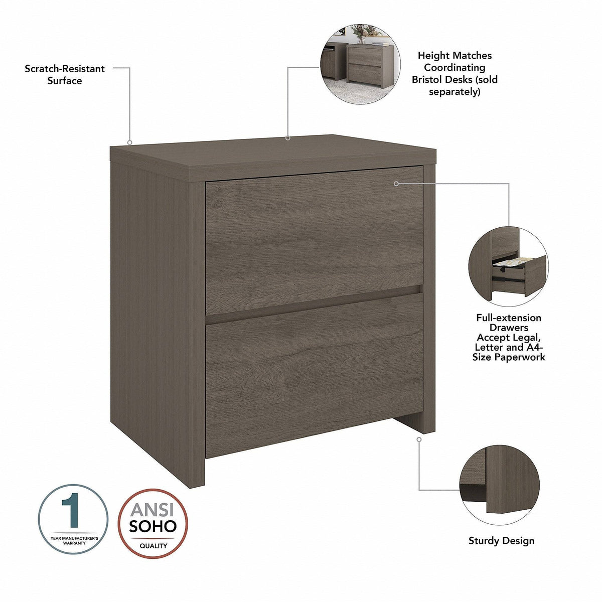 2 Drawer Lateral File Cabinet in Restored Gray V726961