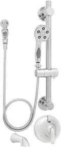 Polished Chrome Handheld Shower with Hose, Diverter Shower Valve, and ADA Adjustable Grab Bar J89578