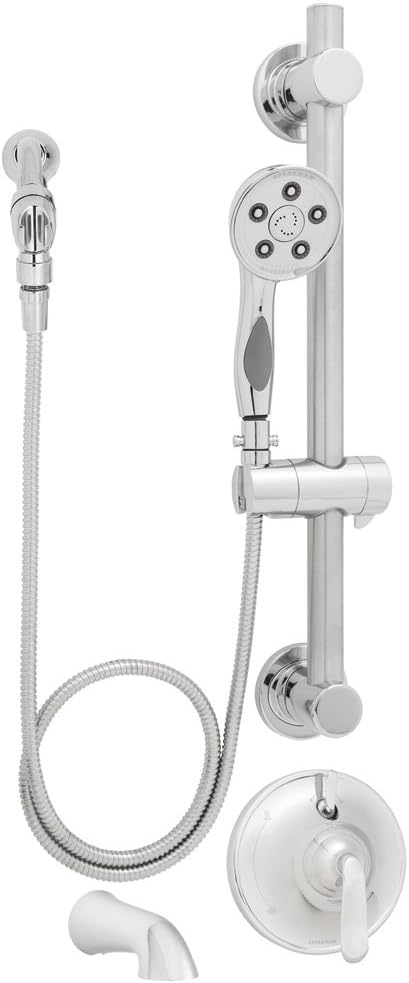 Polished Chrome Handheld Shower with Hose, Diverter Shower Valve, and ADA Adjustable Grab Bar J89578