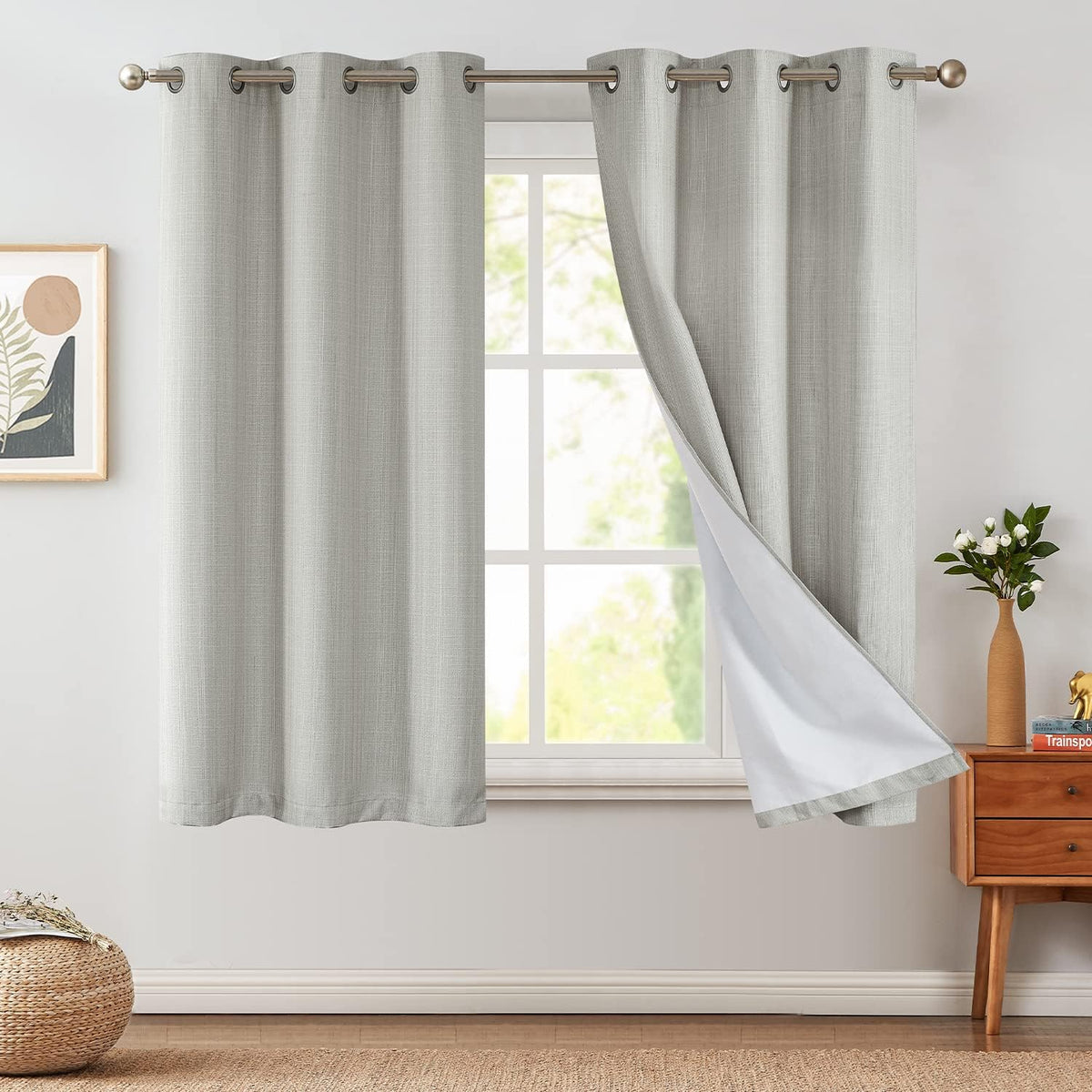 Grey Blackout Curtains 63 Inch Length 2 Panels Grommet Top Drapes M7044