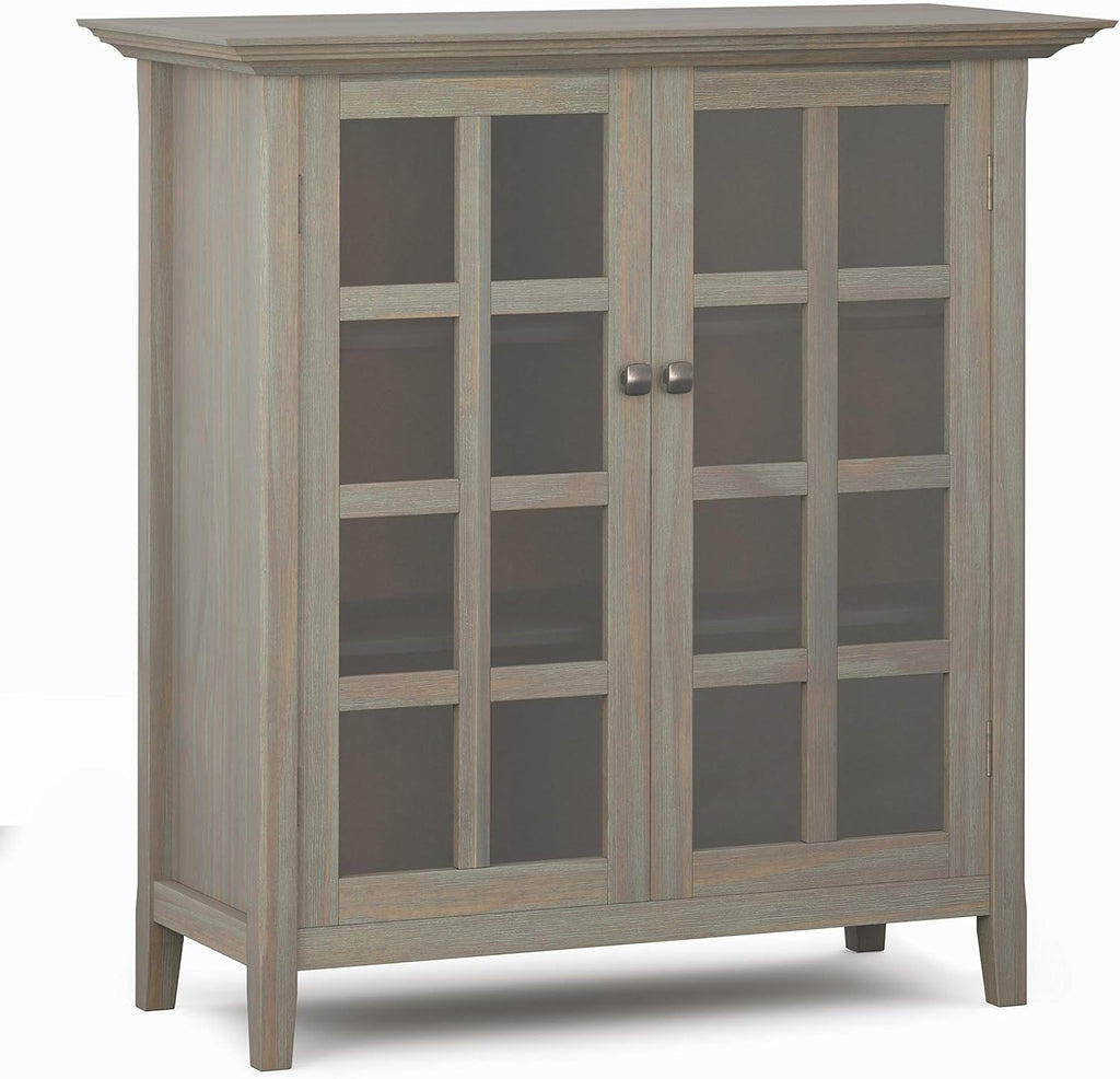 Solid Wood 39 inch Wide Storage Cabinet in Black with 2 Tempered Glass Doors and 4 Adjustable Shelves A77850