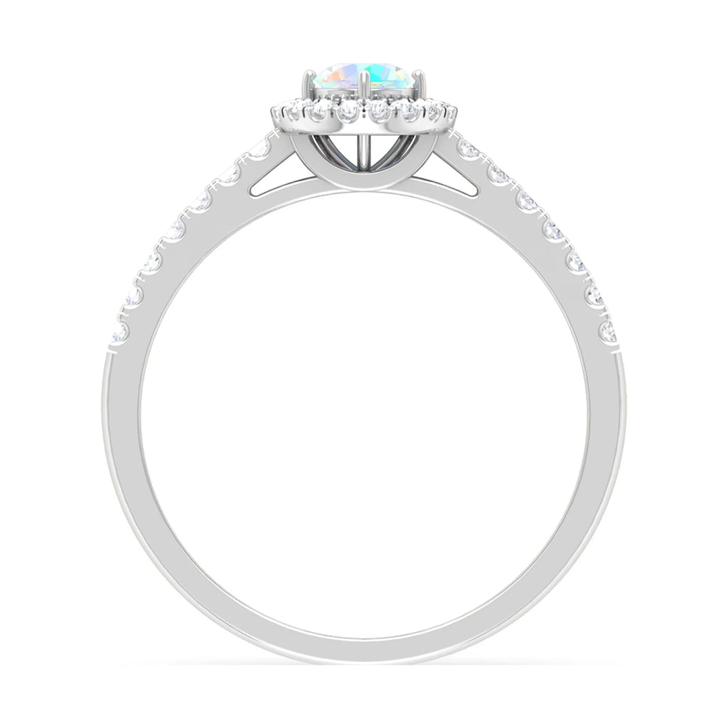 1/2 CT Ethiopian Opal and Diamond Halo Engagement Ring, 925 Sterling Silver V263136