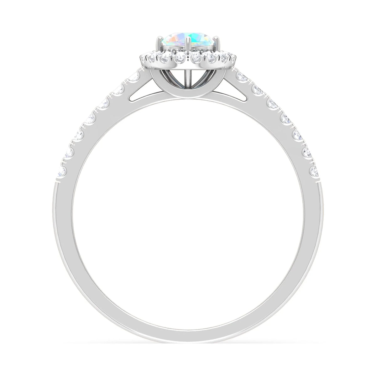 1/2 CT Ethiopian Opal and Diamond Halo Engagement Ring, 925 Sterling Silver V263136