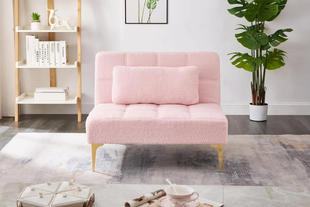 Pink Teddy Fabric Convertible Sofa Bed E48370