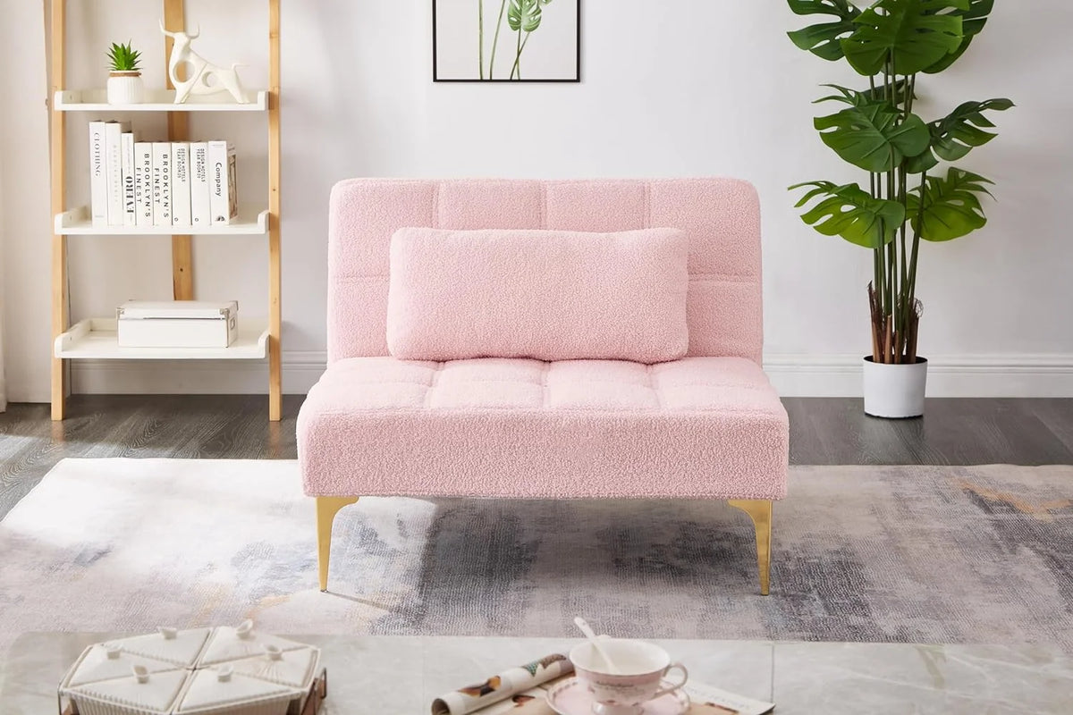 Pink Teddy Fabric Convertible Sofa Bed E48370