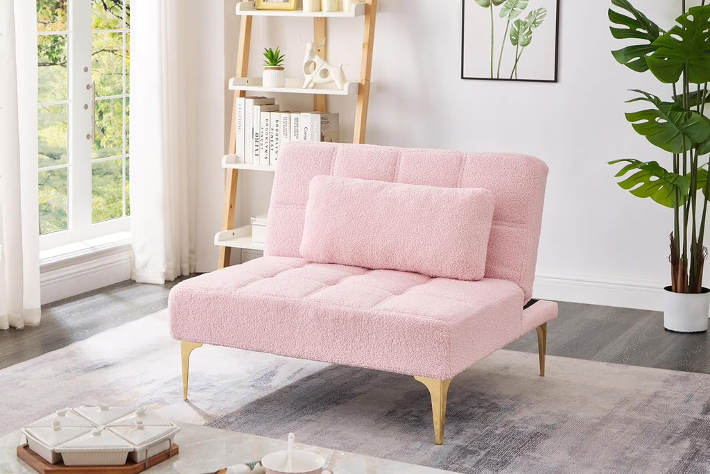 Pink Teddy Fabric Convertible Sofa Bed E48370