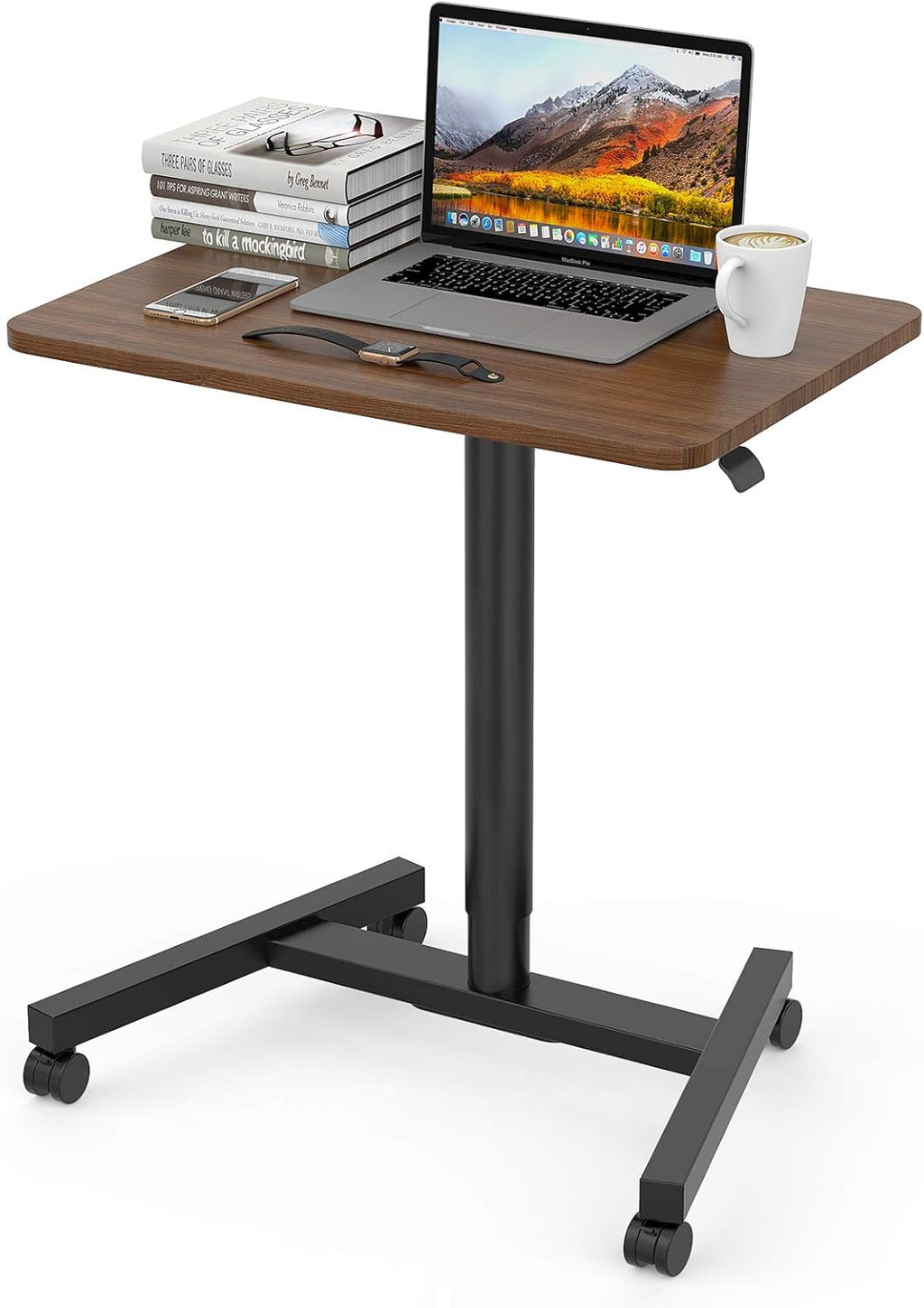 28 Inch Height Adjustable Sit Stand Desk with Wheels Black G649