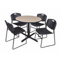 Beige Round Breakroom Table with 4 Black Stack Chairs C331475