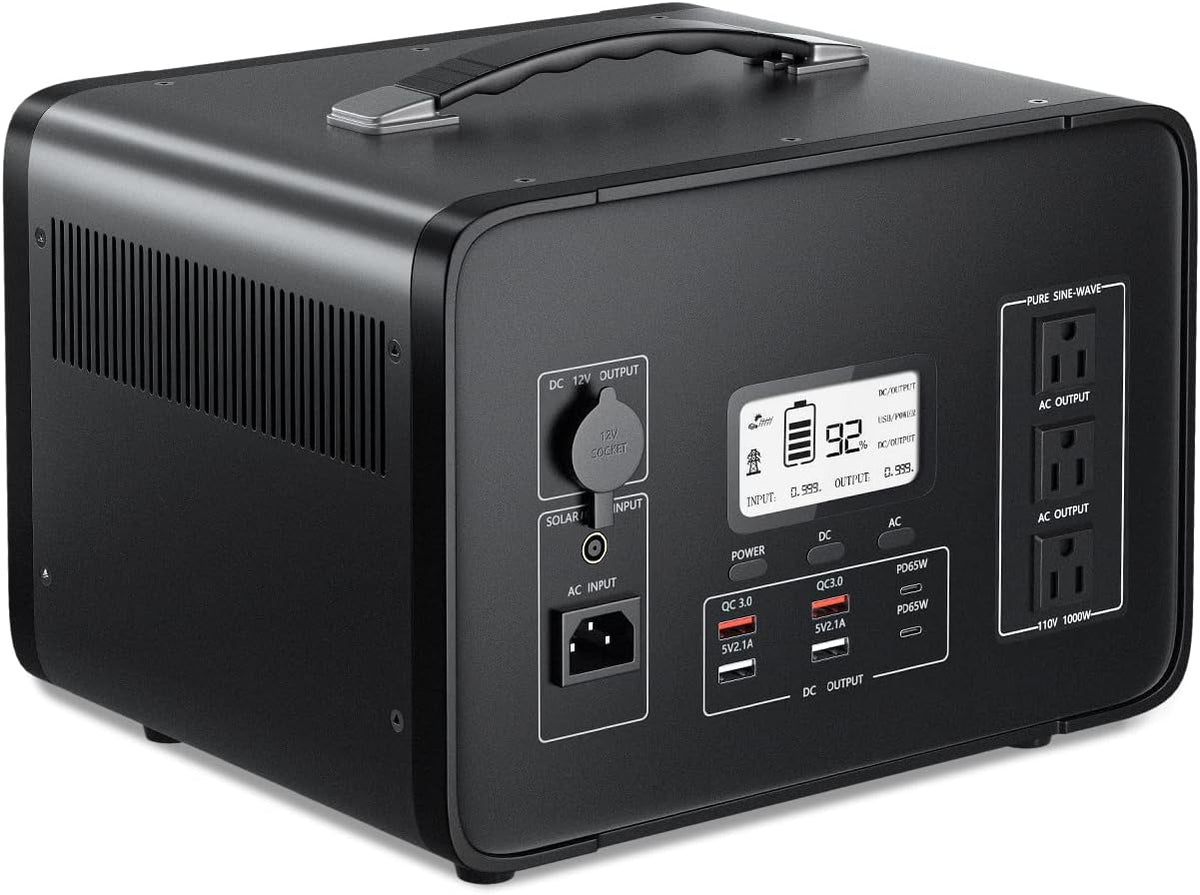 Portable Power Station 1000W 1008Wh LiFePO4 Battery with LCD Display T95862