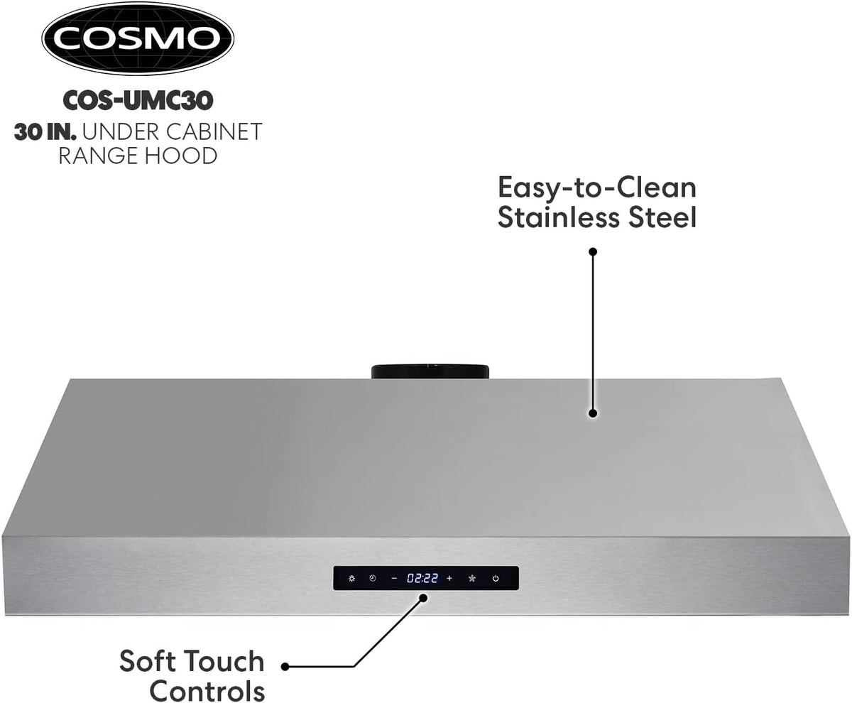 30 inch Under Cabinet Stainless Steel Range Hood with Permanent Filters & LED Lights S21338