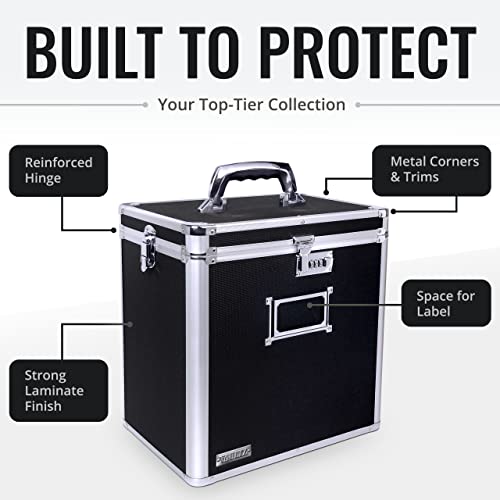 Locking Vinyl Record Storage Box 50 Album Holder Black S9425