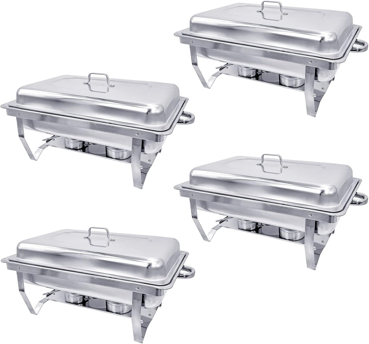 Chafing Dish Buffet Set 4 Pack 8QT Half Size Food Warmer Chafer Complete Set with Water Pan, Chafing Fuel Holder P320