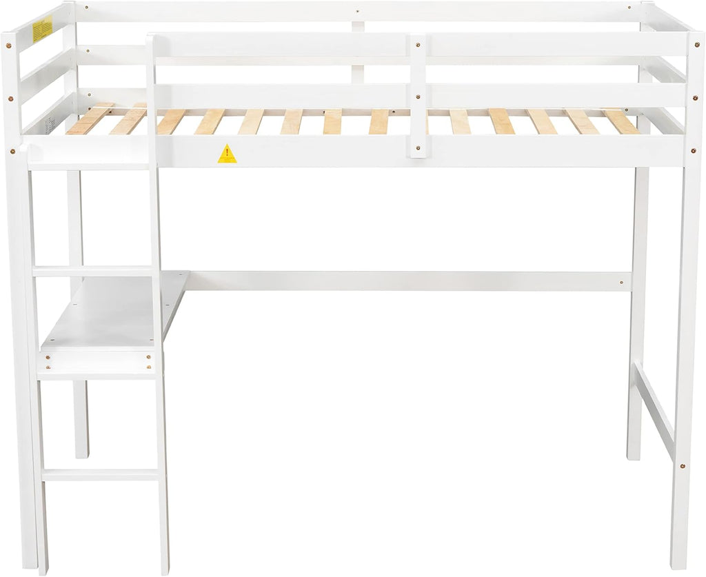 White Twin Size Loft Bed with Desk and Ladder M176177