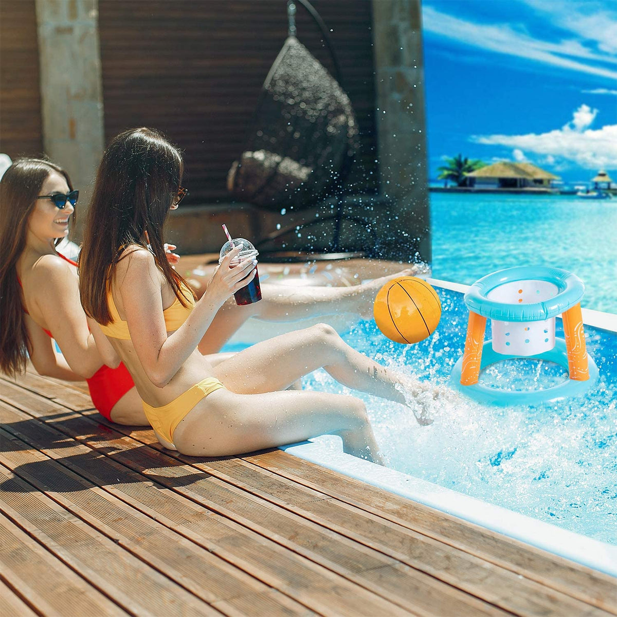 Light Blue Inflatable Pool Volleyball Net Set L40193