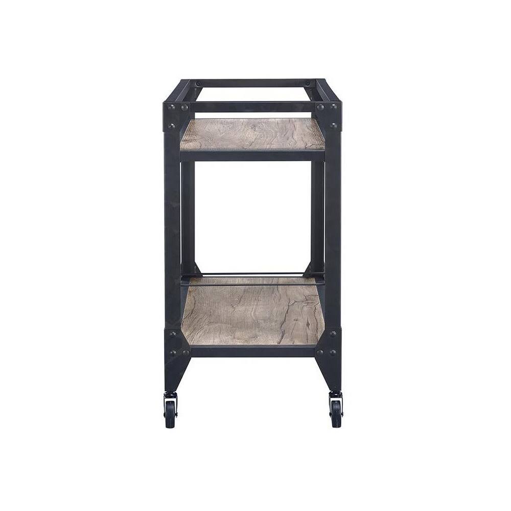 Rustic Oak & Charcoal Wood Serving Cart S702