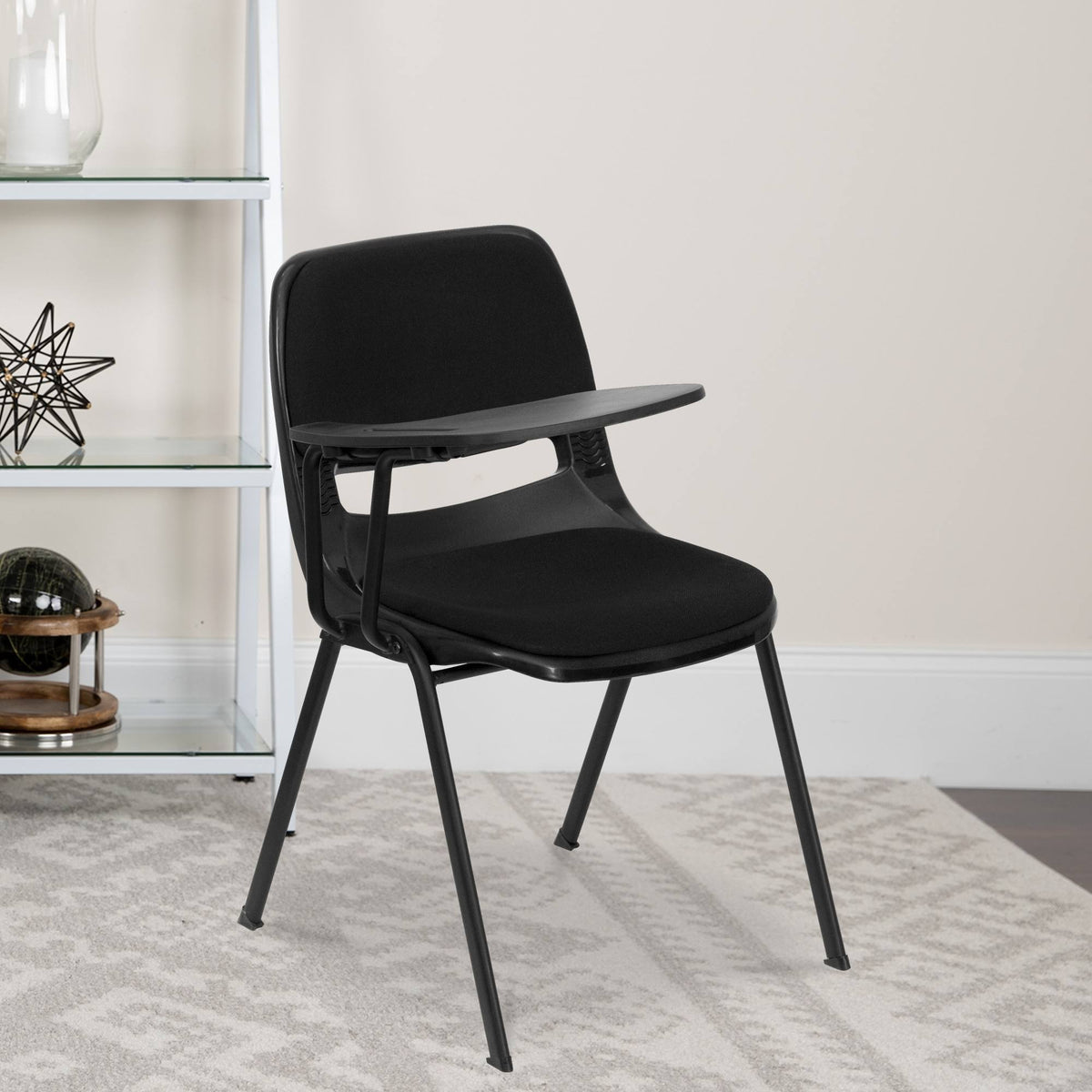 Black Padded Ergonomic Shell Chair with Flip-Up Tablet Arm R88760