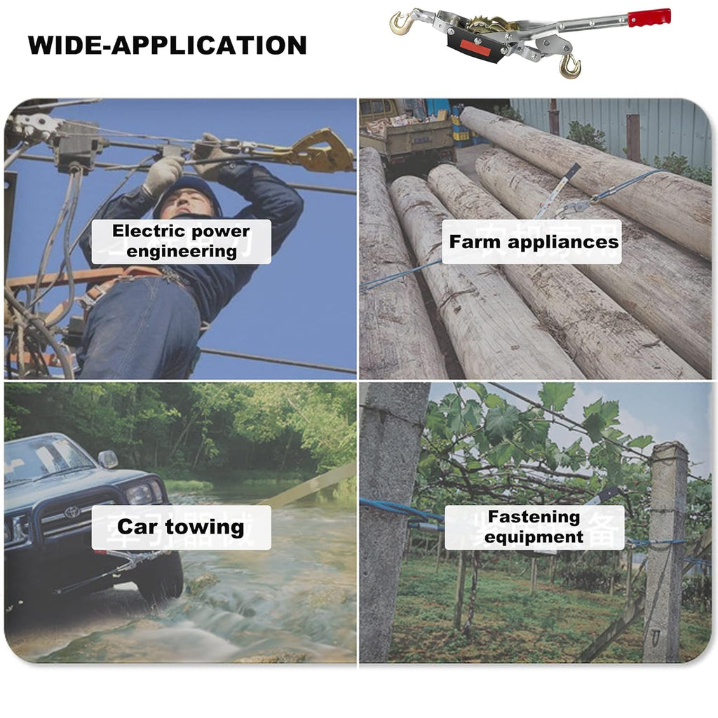8000lb 2 Gear 2 Hooks Ratchet Puller with Cable Rope, Pack of 2 G1078