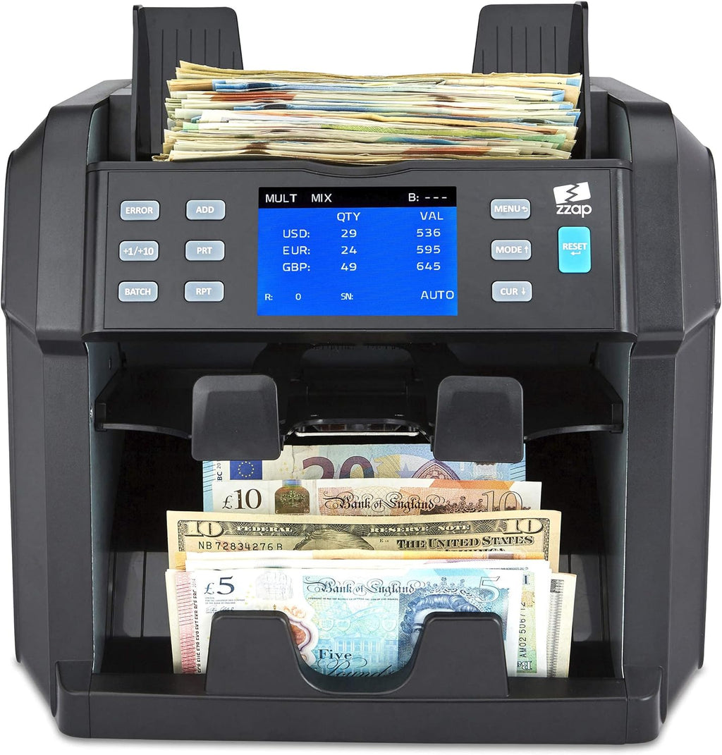Mixed Denomination Bill Counter 2 Pocket Sorter Counterfeit Detector M1047